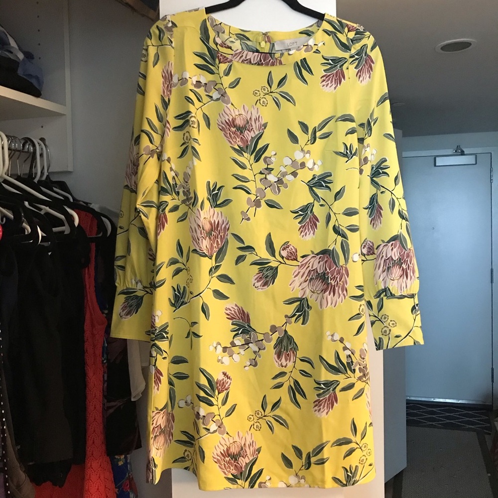 LOFT Yellow Floral Long Sleeve Dress - sz 8 - NWT